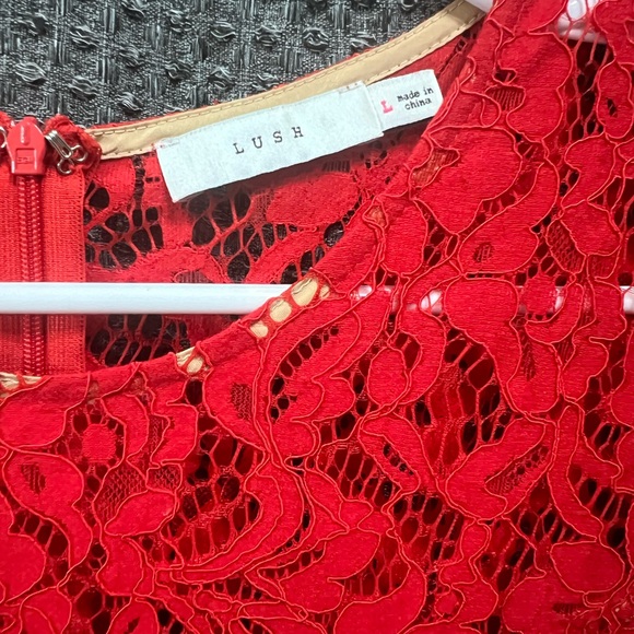 Lush Red Lace Mini Dress Size Large - Picture 4 of 7